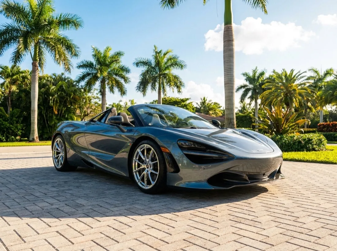 Luxury car with polished alloy wheels in sunny South Florida — VIP Rim Repair service area